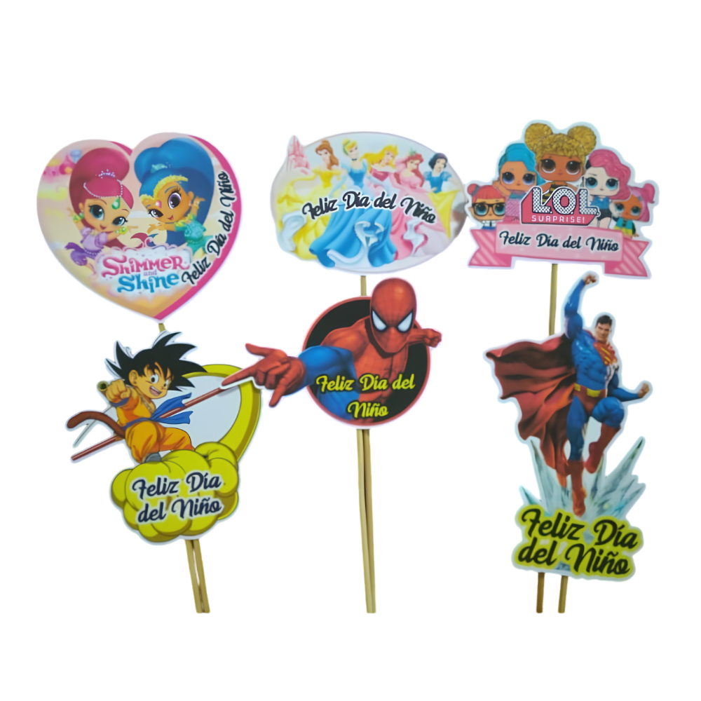 Toppers variados de héroes y princesas